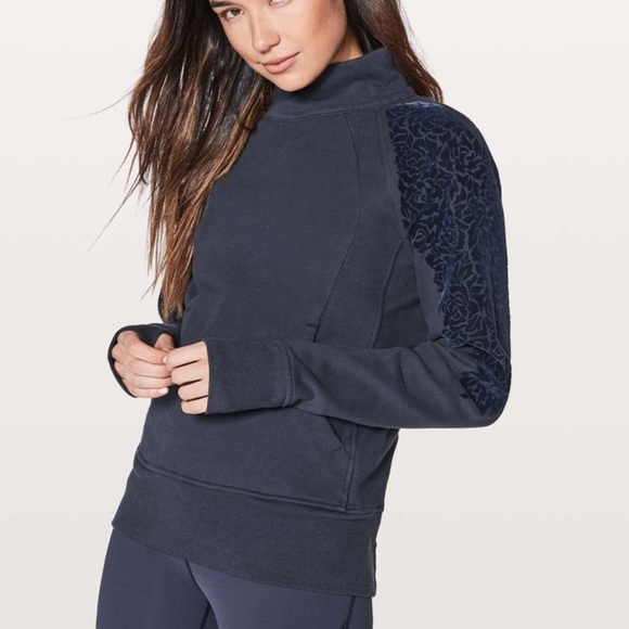 lululemon athletica Tops - Lululemon Midnight Navy Blue Floral Flock Pullover Sweatshirt 6
